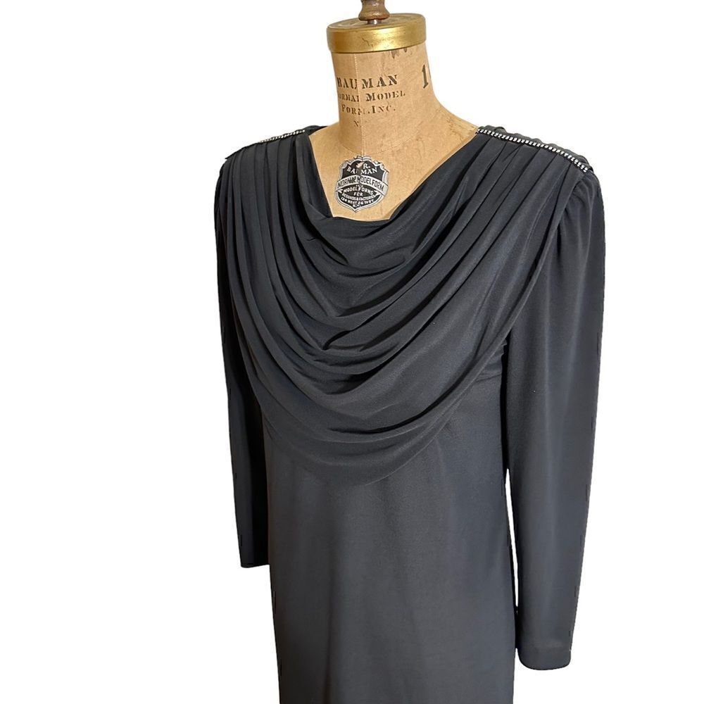 Vintage 80s Ricki Lang Draping Neck and Back Black Dress